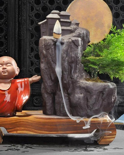 Ceramic Backflow Incense Burner with Soothing LED Light and Pine Accent - Serenity Enhancer