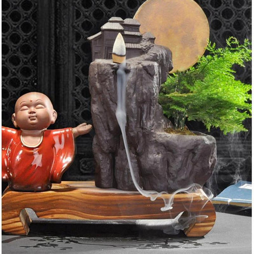 Backflow Incense Burner Ceramic Smoke Waterfall Incense Holder With LED Light Circle Creative Pine Home Decor Ornaments Gift - Très Elite