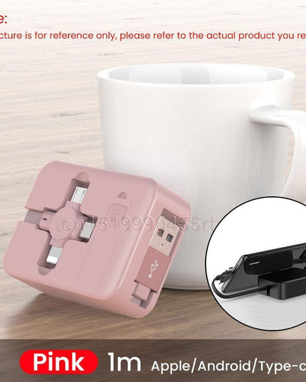 Multi-Functional 4-in-1 Retractable Charging Cable with Built-In Phone Stand