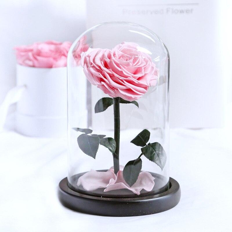 Beauty and The Beast Roses Heart Shape Real Preserved Flowers In Glass Dome Valentine&#39;s Day Wedding Christmas Birthday Gifts-Home Décor›Flower & Plants›Everlasting & Preserved Fresh Flowers›Dried & Preserved Flora›Everlasting Flowers-Très Elite-pink 1 14x20cm-Très Elite