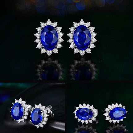 Elegant Silver and Lab Sapphire Botanica Earrings - Artfully Crafted Luxury