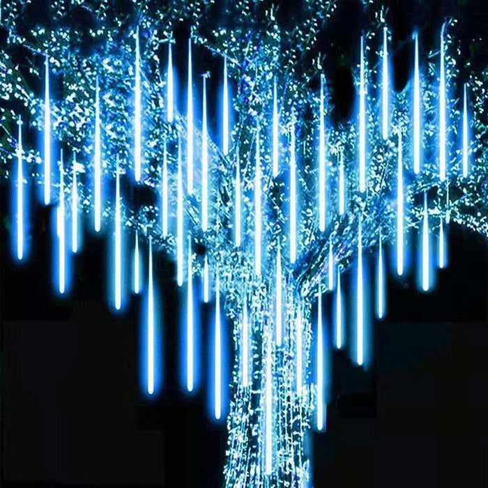 Meteor Shower Rain Cascading LED Lights for Outdoor Christmas Tree Decor with Snowfall Effect