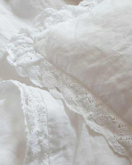Elegant Ruffled Eyelet Embroidered Linen Pillowcase - Premium French Bedding for a Luxurious Touch