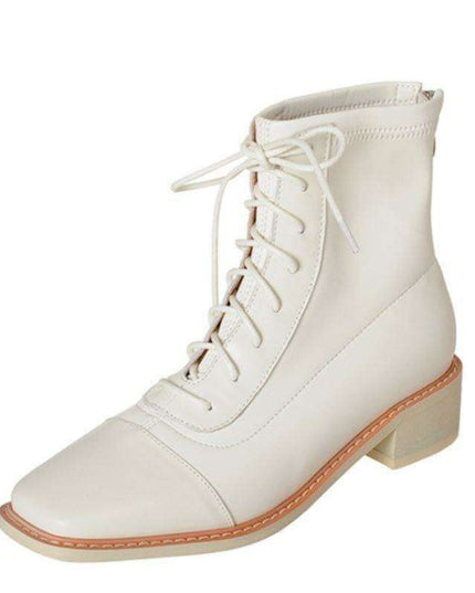 Chic Lace-Up Leather Winter Boots with Chunky Heels for Women