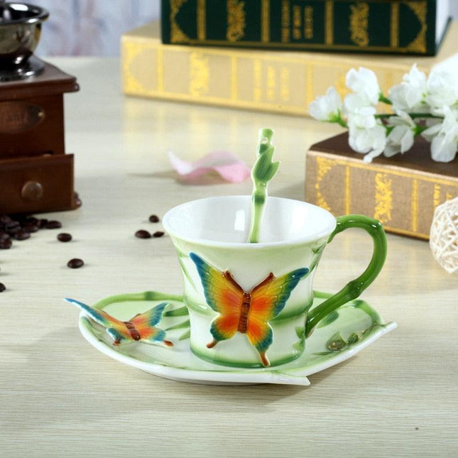 Charming 3D Butterfly Bamboo Mug Duo for Stylish Mornings