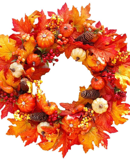 Harvest Moon Pumpkin Maple Wreath - Elegant Fall Decor