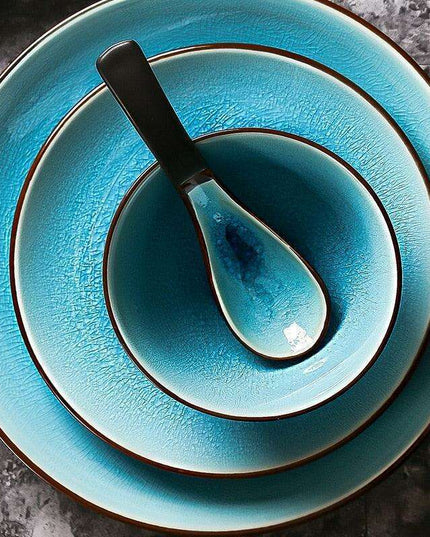Charming Blue Ice-Crack Glaze Ceramic Dinner Plate Collection - Set of 4