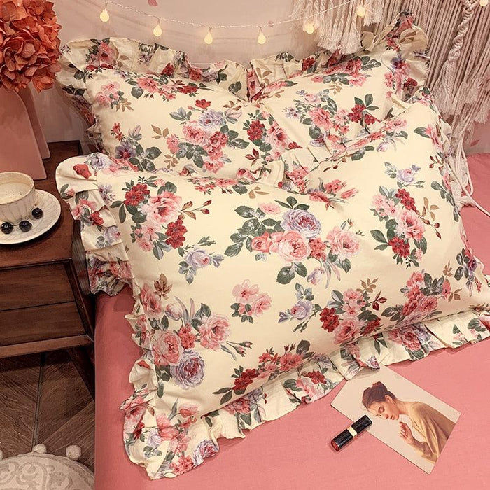 Cotton Pillow Case Duo with Elegant Floral Print