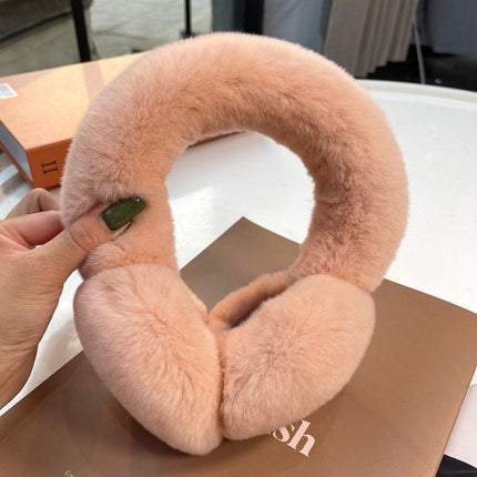 Rhinestone-Studded Luxurious Rex Rabbit Fur Ear Muffs: Chic Winter Essential for Women