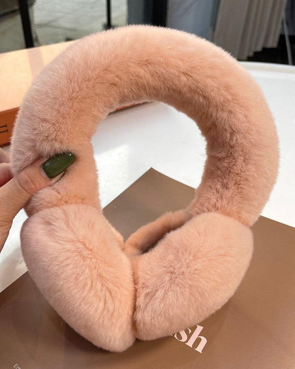 Rhinestone-Studded Luxurious Rex Rabbit Fur Ear Muffs: Chic Winter Essential for Women