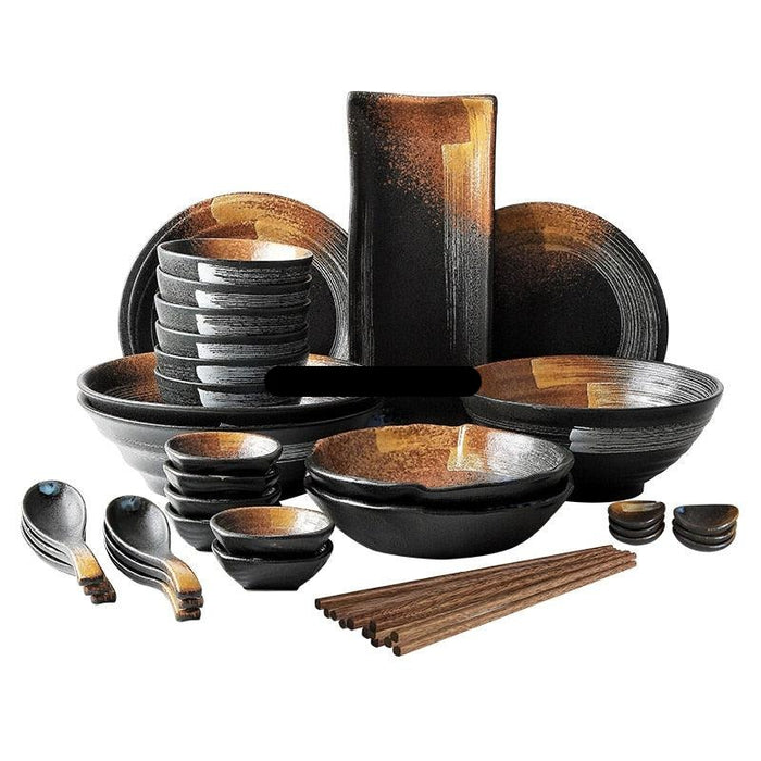 Japanese Dining Elegance: Classic Ceramic Dinnerware Set with Frosted Finish