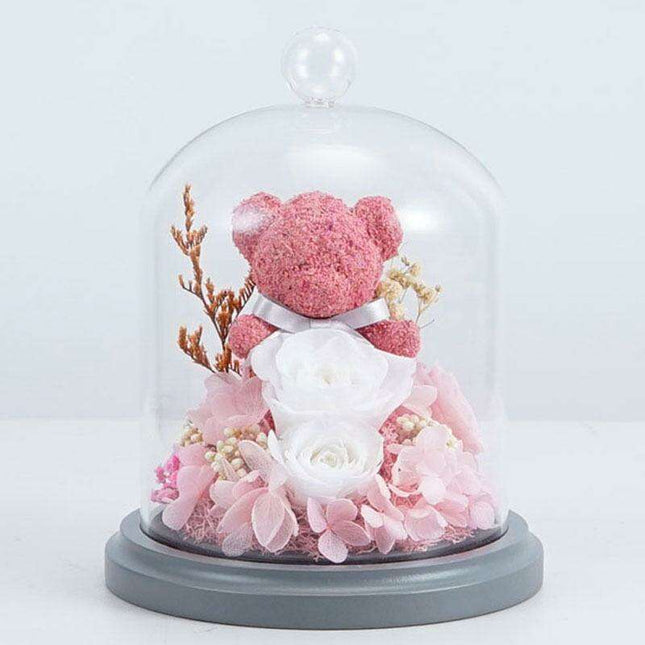 Forever Yours Pink Rose Bear in Glass Dome: Enduring Floral Keepsake