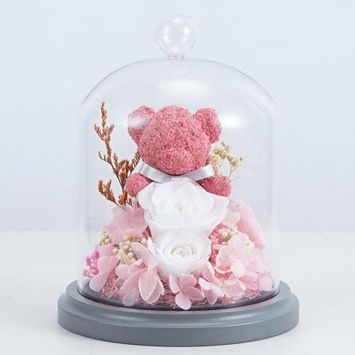 Premium Everlasting Flowers Pink Rose Bear Beauty and The Beast Rose Real Flowers In Glass Dome Home Decor Wedding Valentine's Day Christmas Birthday Gift-Home Décor›Flower & Plants›Everlasting & Preserved Fresh Flowers›Dried & Preserved Flora›Everlasting Flowers-Très Elite-Très Elite