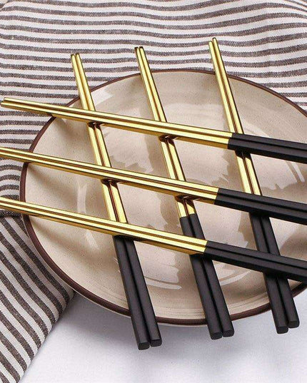 Elegant Black and Gold Stainless Steel Chopsticks Set - Sustainable Dining Must-Have