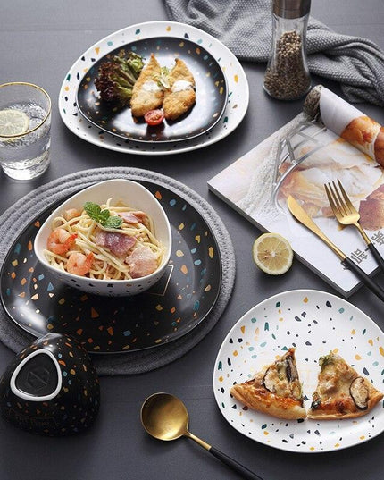 Chic Nordic Ceramic Plates with Unique Dot Design for a Stylish Dining Experience