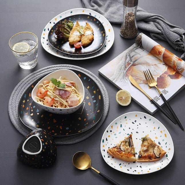 Chic Nordic Ceramic Plates with Unique Dot Design for a Stylish Dining Experience