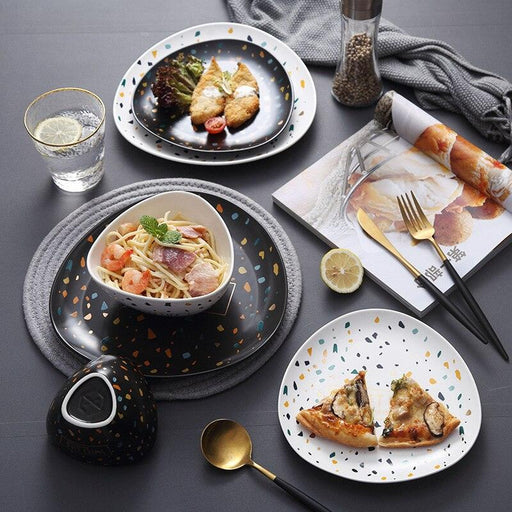 Elevate Your Dining with Stylish Nordic Ceramic Plate featuring Irregular Dot Design