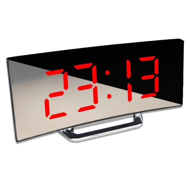 Sleek Curved LED Digital Alarm Clock with Thermometer and Custom Snooze Settings