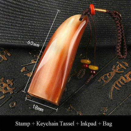 Customizable Ox Horn Keychain Seal - Personalized Name Stamp for Distinctive Style