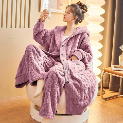 Cozy Elegance: Plush Coral Velvet Women's Bathrobe for Winter Relaxation