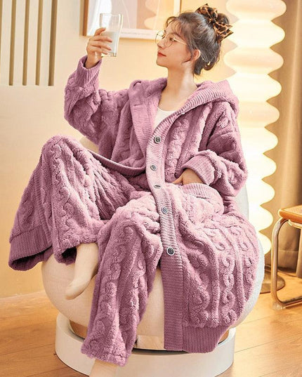 Cozy Elegance: Plush Coral Velvet Women's Bathrobe for Winter Relaxation