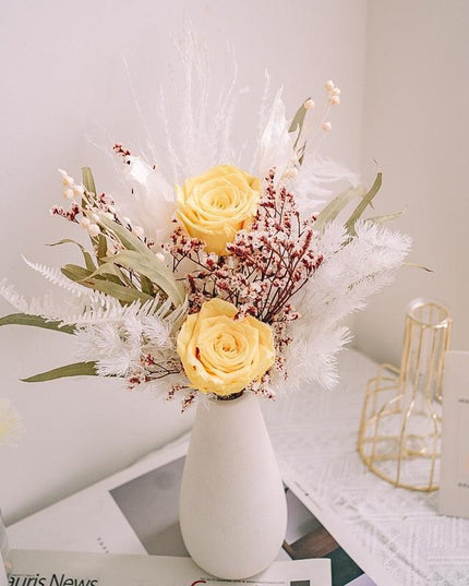 Enchanting Dried Flower Bouquet with Crystal Roses, Pampas Grass & Eucalyptus