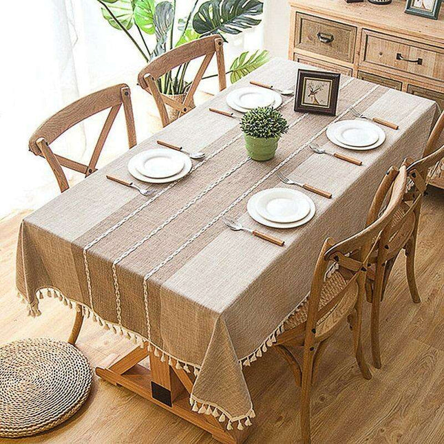 Chic Tassel-Trimmed Premium Linen Table Cover