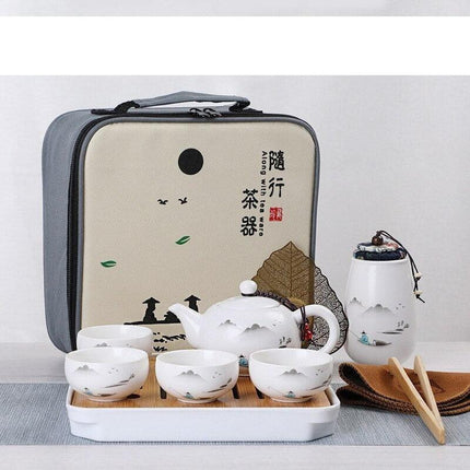 Elegant Handcrafted Ceramic Tea Set with Chic Travel Tote: Sip in Style