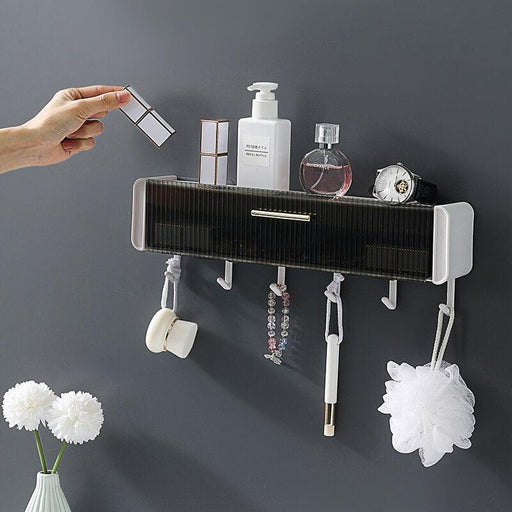 Punch-free Storage Rack with Hooks and Pull-out Drawer for Bathroom and Kitchen Organization - Très Elite