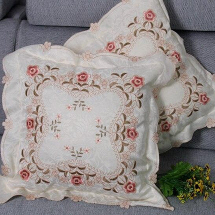 Chic Floral Embroidered Cushion Cover