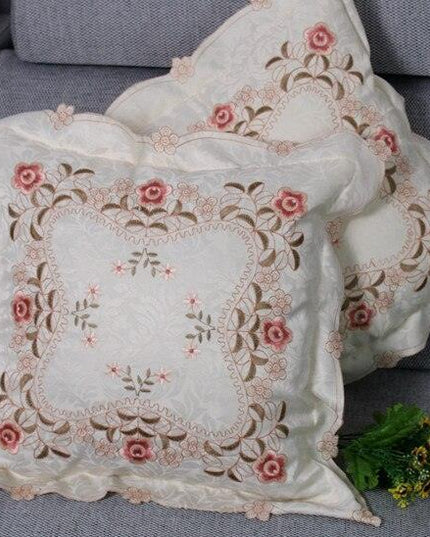 Chic Floral Embroidered Cushion Cover