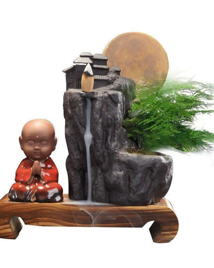 Ceramic Backflow Incense Burner with Soothing LED Light and Pine Accent - Serenity Enhancer