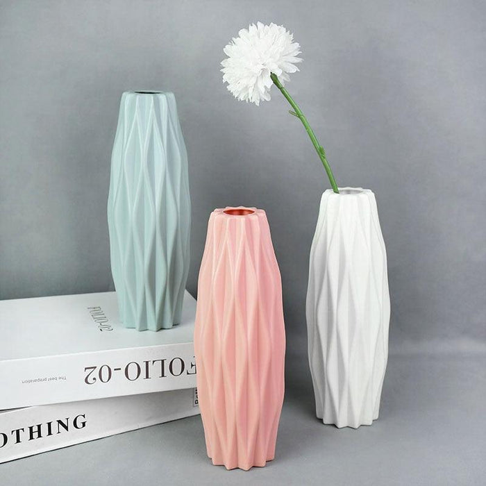 Nordic Inspired White and Pink Plastic Vase Duo - Chic Home Decor Accent