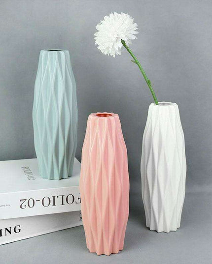 Contemporary Scandinavian Pink and White Plastic Floral Vase - Chic Home Accent