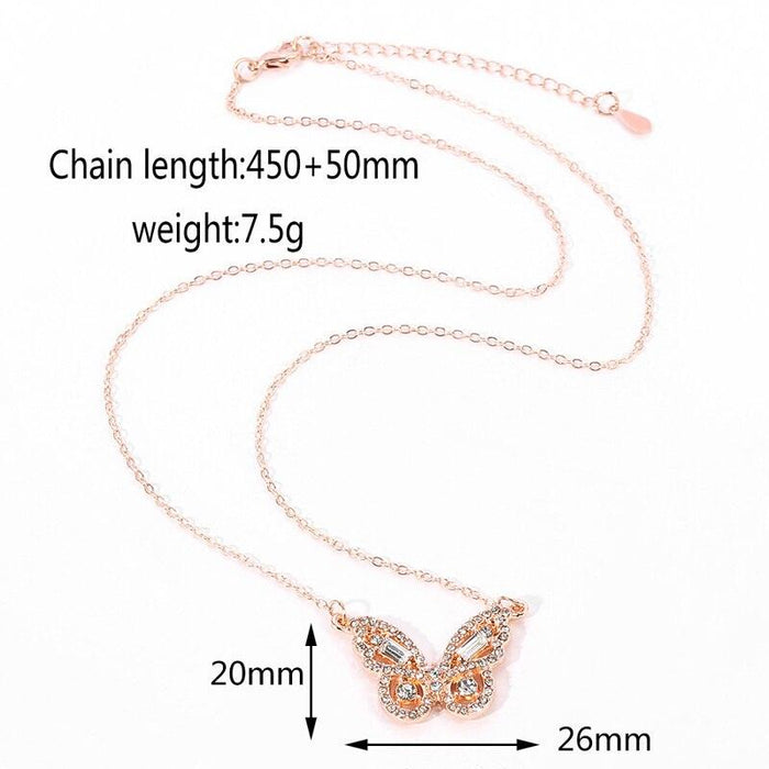 Shimmering CZ Zirconia Butterfly Necklace - Elegant Women's Jewelry in Rose Gold or Silver