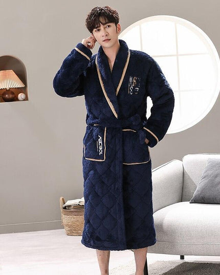 Men's Quilted Coral Fleece Winter Robe - Ultimate Luxury and Warmth