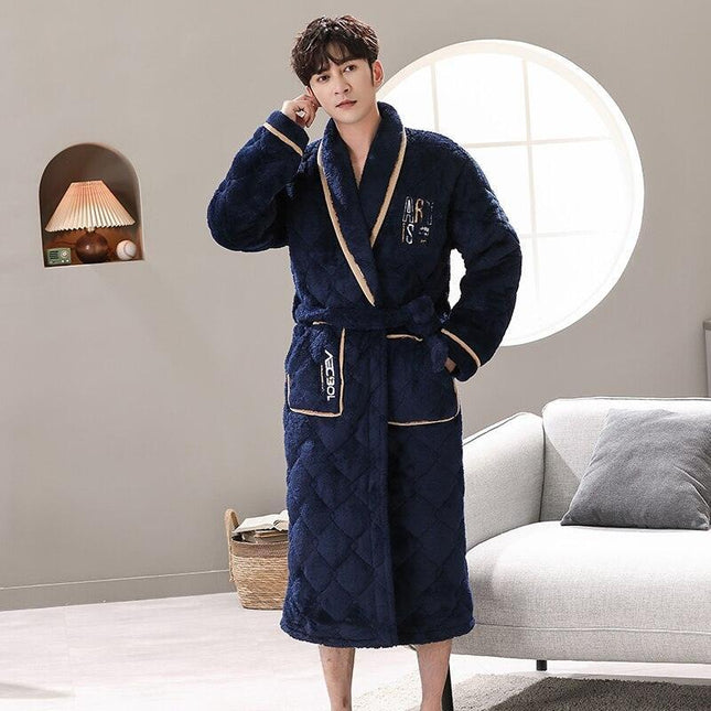 Men's Quilted Coral Fleece Winter Robe - Ultimate Luxury and Warmth
