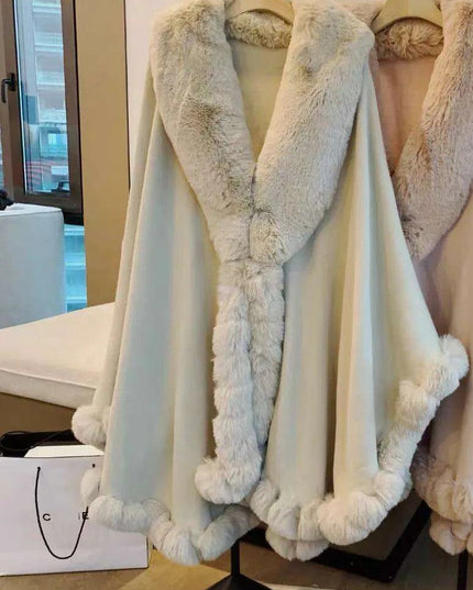 Opulent V Lapel Faux Rex Rabbit Fur Winter Cape for Women