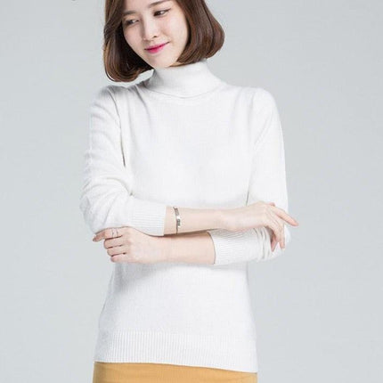 Sophisticated Winter Charm: Premium Cashmere & Wool Turtleneck Pullover for Women | Elegant Knit Sweater