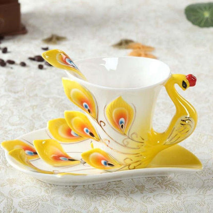 Exquisite 3D Peacock Design Handcrafted Ceramic Tea Mug Set - 200ml Drinkware Collection