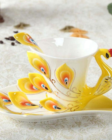 Exquisite 3D Peacock Design Handcrafted Ceramic Tea Mug Set - 200ml Drinkware Collection
