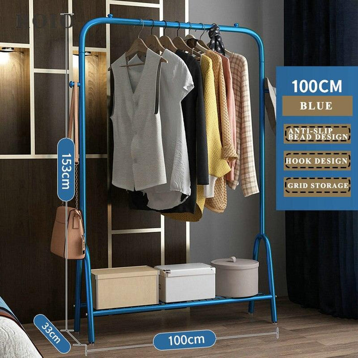 Elegant Rose-Gold Single-Pole Garment Stand and Storage Solution