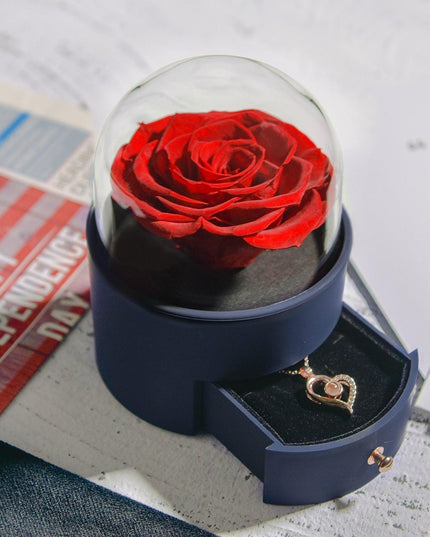 Timeless Elegance: Preserved Rose Jewelry Box Gift Set with Complimentary Necklace
