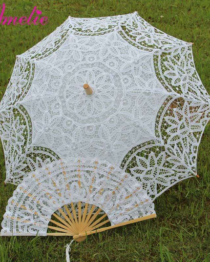 Victorian Elegance Lace Parasol and Fan Ensemble: Handcrafted Timeless Beauty