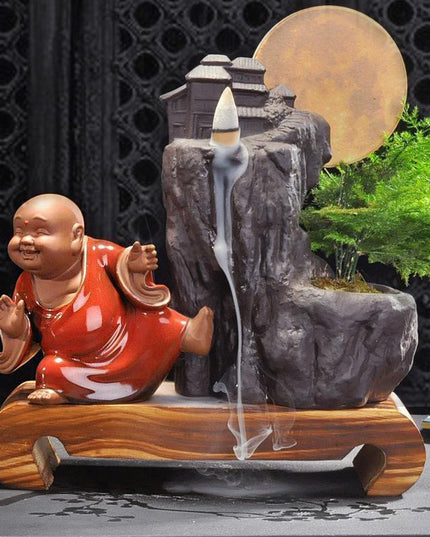 Ceramic Backflow Incense Burner with Soothing LED Light and Pine Accent - Serenity Enhancer