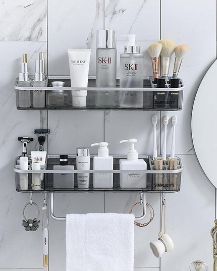 Modern Gray Triangular Bathroom Storage Rack - Sleek Plastic Organizer Solution
