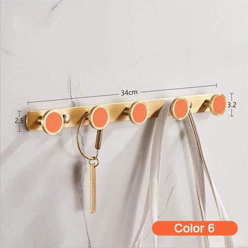 Wall Mounted Brass Hanger with 5 Hooks - Gold