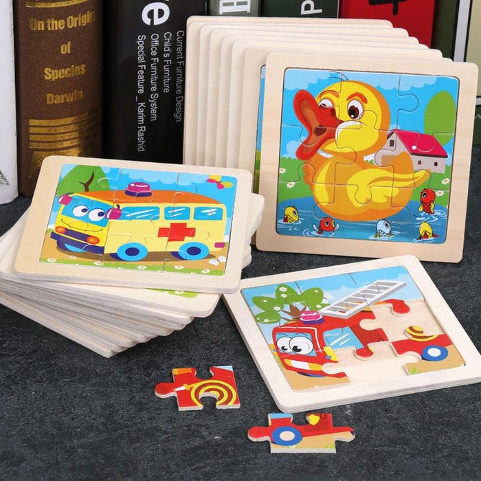 3D Animal Traffic Tangram Wooden Puzzle Set for Young Children