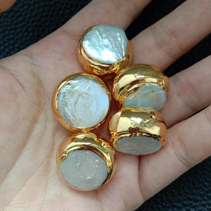 Sophisticated Gold Edged White Coin Pearl Beads Set for Stunning Jewelry Creations