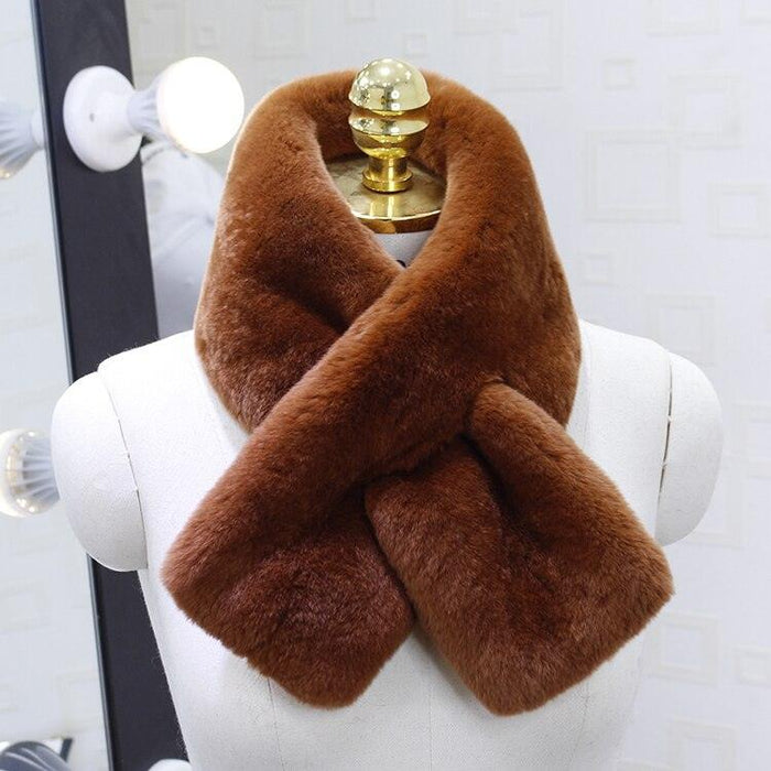 Luxurious Rex Rabbit Fur Scarf: Korean Style Winter Warmth | Genuine Leather | Double-Sided